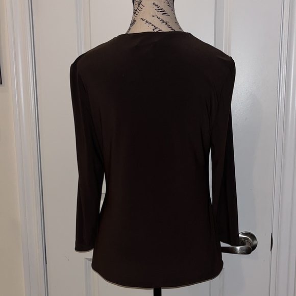 Joseph Ribkoff Brown Women’s Fitted Top with Gold Zipper - Picture 3 of 7